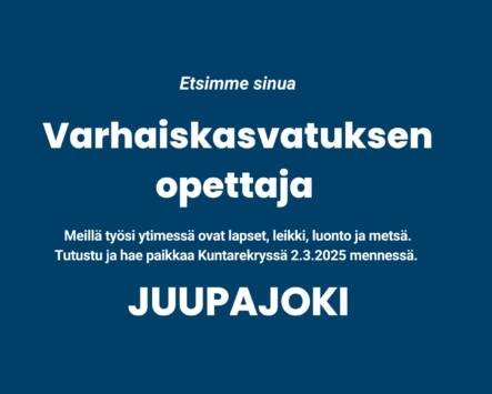 Etsimme sinua varhaiskasvatuksen opettaja. Hae avointa työpaikkaa osoitteessa www.kuntarekry.fi