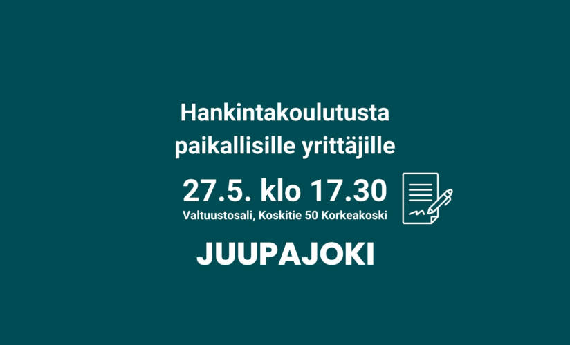 Hankintakoulutusta juupajokelaisille yrittäjille 27.5.2025 valtuustosalissa klo 17.30.