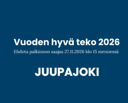 Vuoden hyvä teko 2026. Ehdota palkinnon saajaa 27.11.2026 klo 15 mennessä.