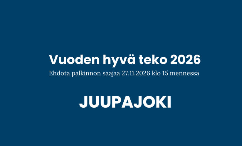 Vuoden hyvä teko 2026. Ehdota palkinnon saajaa 27.11.2026 klo 15 mennessä.
